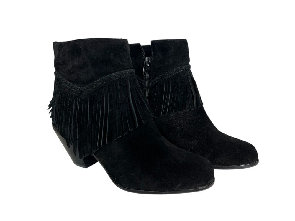 Gianni Bini Fringed Black Suede Ankle Booties Size 6.5 Western Boho Cowgirl